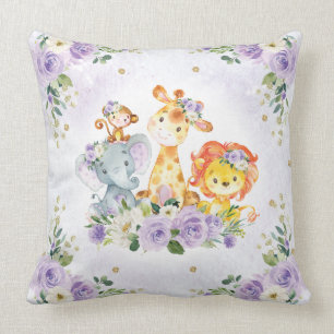 Coussin Cute Safari Animaux Sauvages + Vert Rose Violet