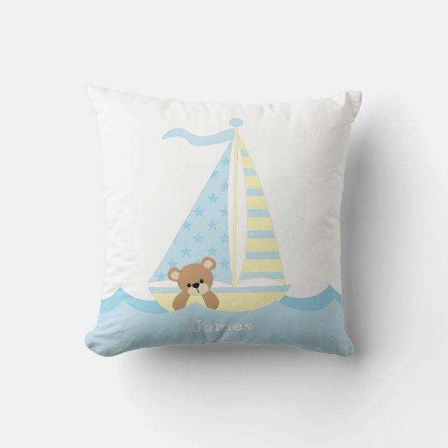 Coussin Cute Sailboat Bear Nurseralized personnalisée (Recto)