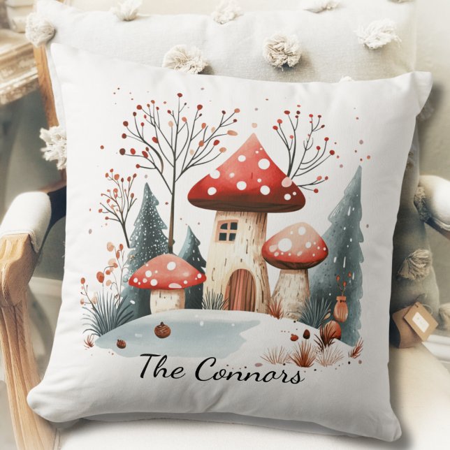Coussin Cute saisonnière Bois de l'hiver Champignons Famil (Créateur téléchargé)