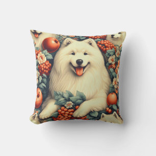 Coussin Cute Samoyed Floral Peinture