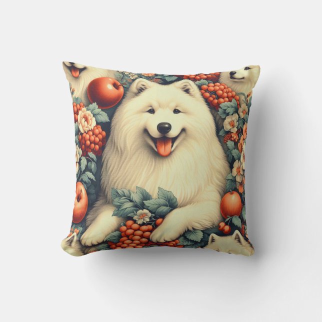 Coussin Cute Samoyed Floral Peinture (Recto)