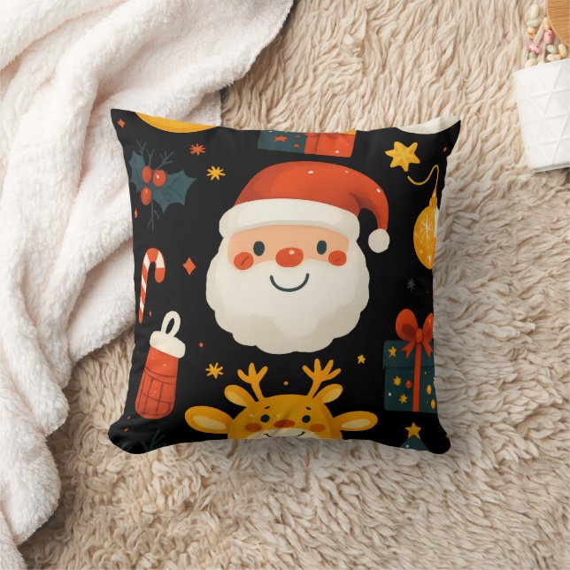 Coussin Cute Santa & Reindeer Christmas Pillow (Couverture)