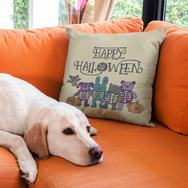 Coussin Cute Skeleton Animaux et fête d'Halloween Citrouil (Créateur téléchargé)
