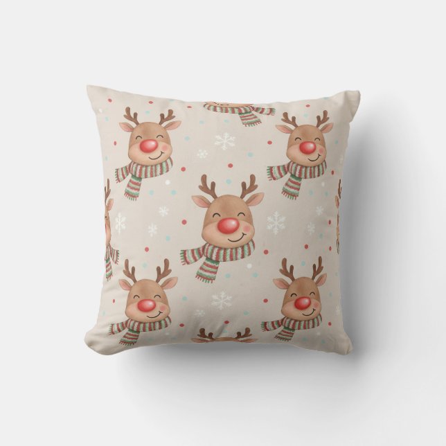 Coussin Cute Smiling Reindeer Christmas Throw Pillow (Recto)