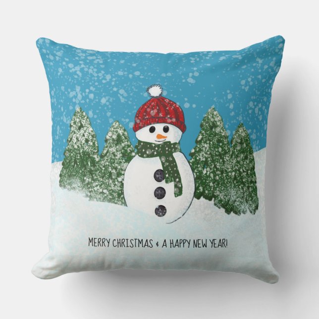 Coussin Cute Snowman | Joyeux Noël et Bonne Année (Recto)