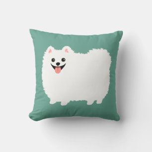 Coussin Cute souriant Blanc Poméranien Joyeux Chien Fluffy