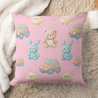 Coussin Cute Teddy & Bunny Kids Throw Pillow