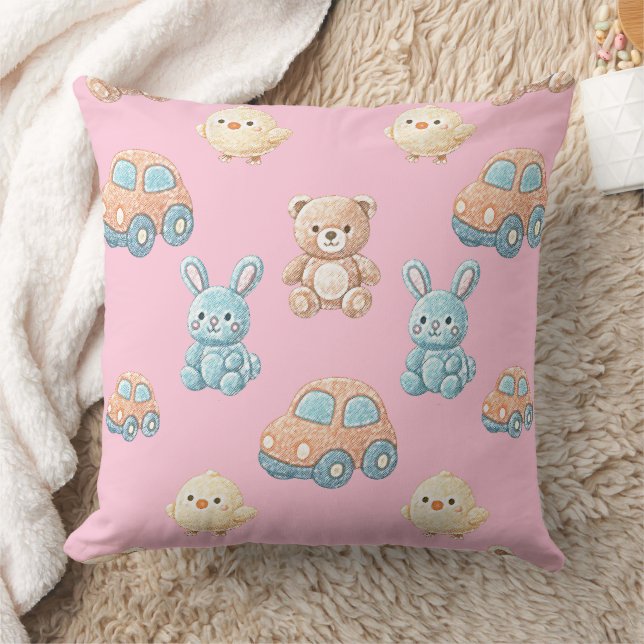 Coussin Cute Teddy & Bunny Kids Throw Pillow (Couverture)
