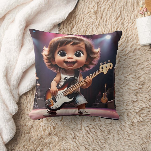 Coussin Cute Toddler Jouer de la basse guitare Live in Con (Couverture)