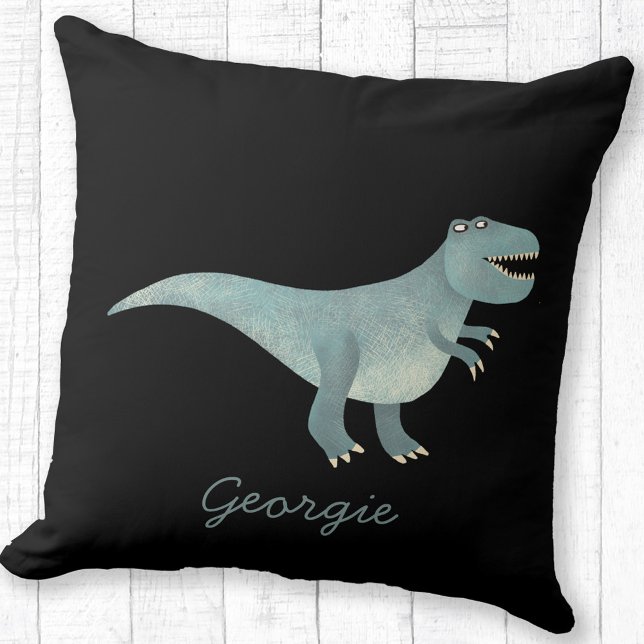 Coussin Cute Tyrannosaurus Rex Dinosaur Personnalisé (Fun personalized name Tyrannosaurus Rex dinosaur throw pillow)