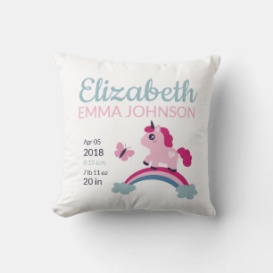 Coussin Cute Unicorn Baby Stats de naissance
