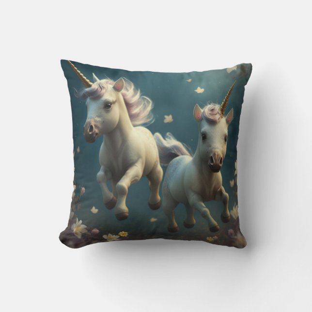 Coussin Cute Unicornes florale volant petit poney Jeter (Recto)