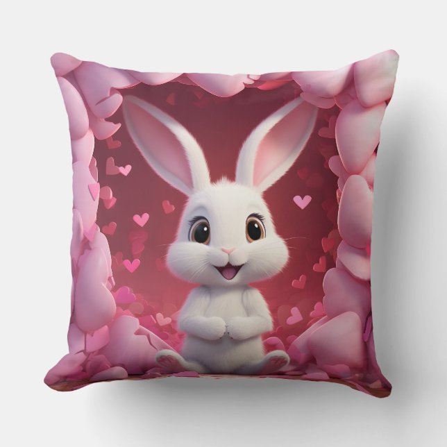 Coussin Cute Valentine Bunny Throw Pillow  (Recto)