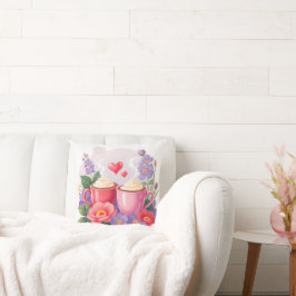 Coussin Cute Valentine Cocoa Mugs with Flowers & Hearts