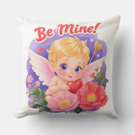 Coussin Cute Valentine's Day Cupid with "Be Mine"