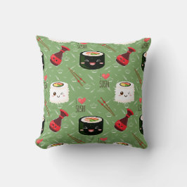 Coussin Cute vert Kawaii Sushi motif