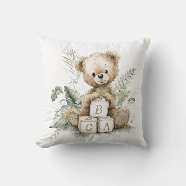 Coussin Cute Watercolour Teddy with wooden blocks (Recto)