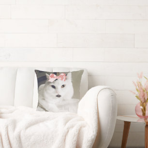 Coussin Cute White Chat Animal Animaux Photo Personnalisé