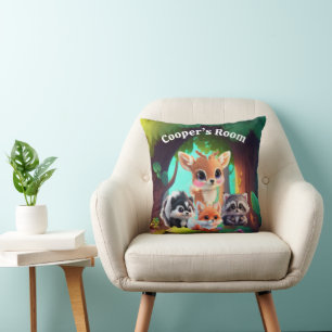 Coussin Cute Woodland amis renard skunk raccoon cerf