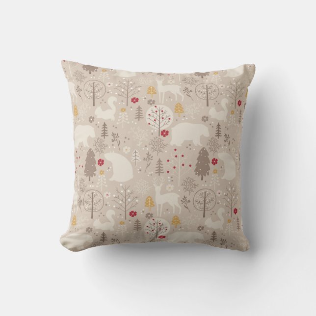 Coussin Cute Woodland Animaux Motifs nordiques (Recto)