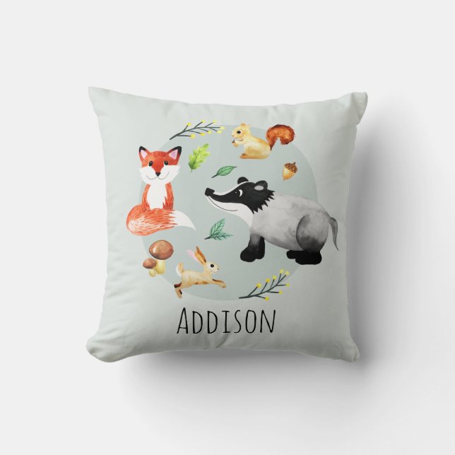 Coussin Cute Woodland Forest Animaux Nom Fox Kids (Recto)
