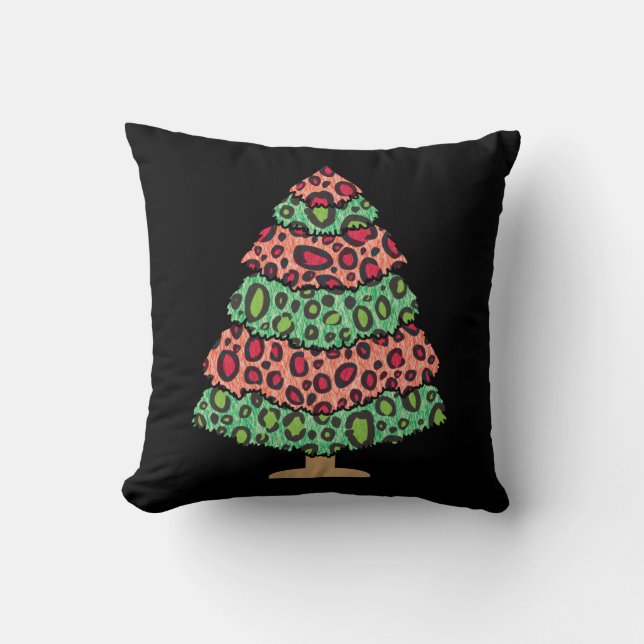 Coussin Cute Xmas Arbre Empreinte de léopard Funny cadeau  (Recto)