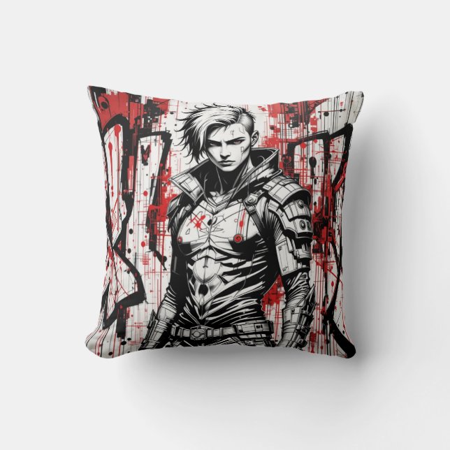 Coussin Cyberpunk Guerrier Graffiti Jeu d'oreiller (Recto)
