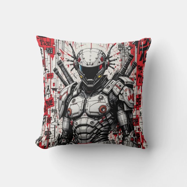 Coussin Cyberpunk Guerrier Graffiti Jeu d'oreiller (Recto)