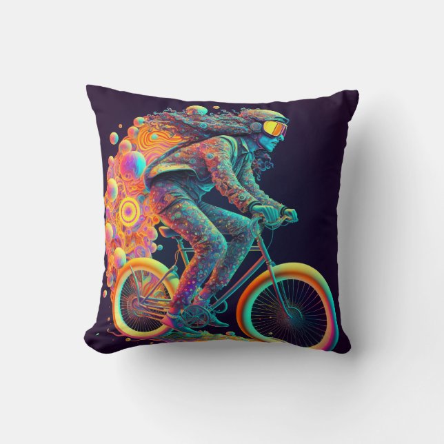 Coussin Cycliste psychédélique, vélo. (Recto)