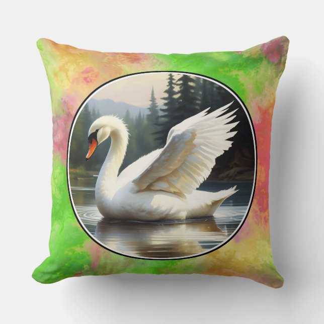 Coussin Cygne avec ailes étirées glissent à travers l'étan (Recto)