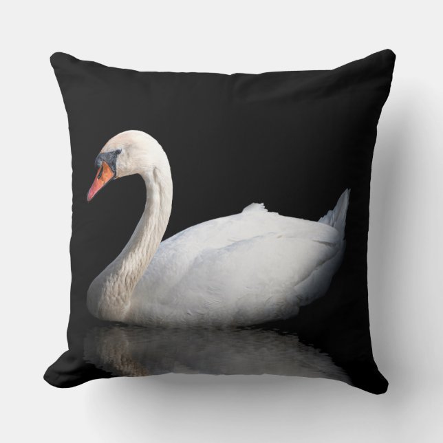 Coussin Cygne blanc sur noir (Recto)