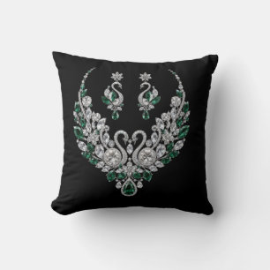 Coussin Cygnes de cristal d'émeraude Bijoux de luxe