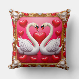 Coussin Cygnes de mariage romantiques encadrés par des bij