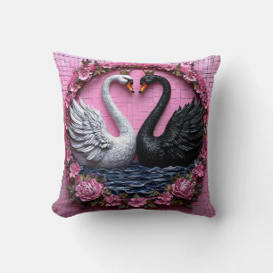 Coussin Cygnes Élégants avec Oiseaux d'Amour de Mariage Co
