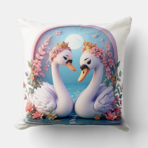Coussin Cygnes Romantiques Décorés de Fleurs