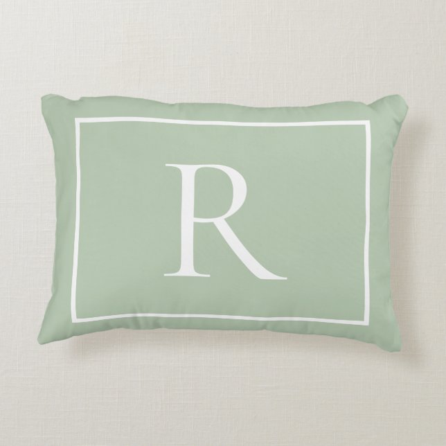 Coussin d'accent de monogramme de bordure verte Sa (Dos)
