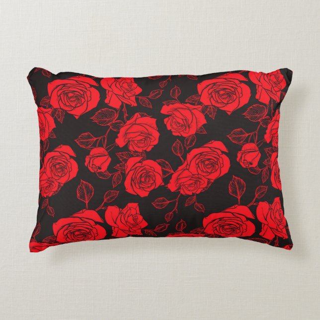 coussin d'accent du Motif d'art floral "Roses roug (Devant)