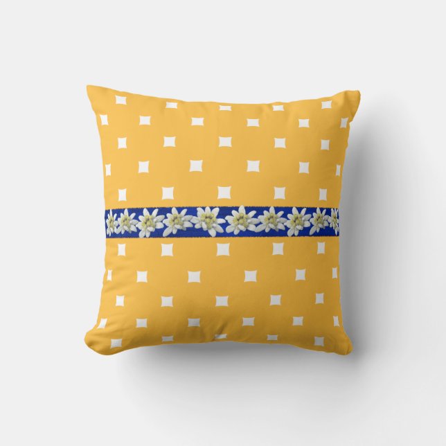 Coussin d'accent Edelweiss jaune et bleu (Recto)