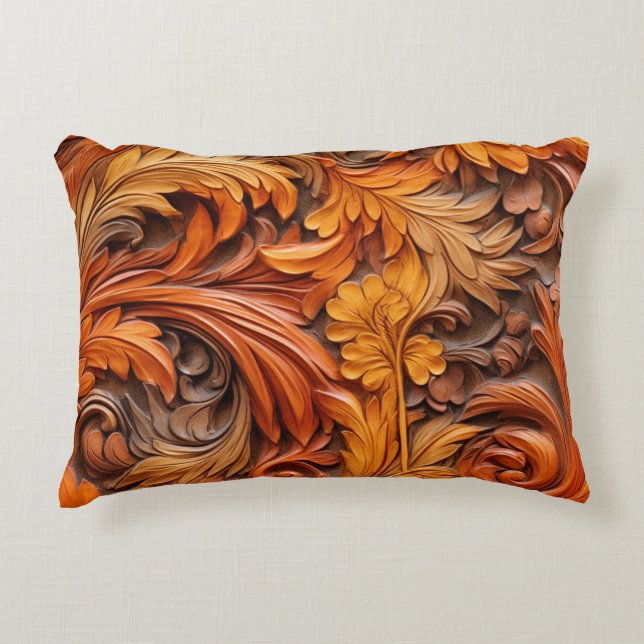 coussin d'accent floral orange brûlé 3d (Devant)