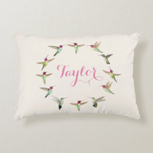 Coussin d'accents de colibri rose personnalisé