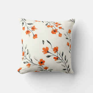 Coussin d'accents floraux gras orange et gris