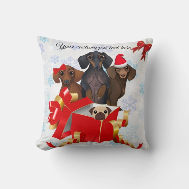 Coussin d'accentuation de Noël de mignons Dachshun (Recto)