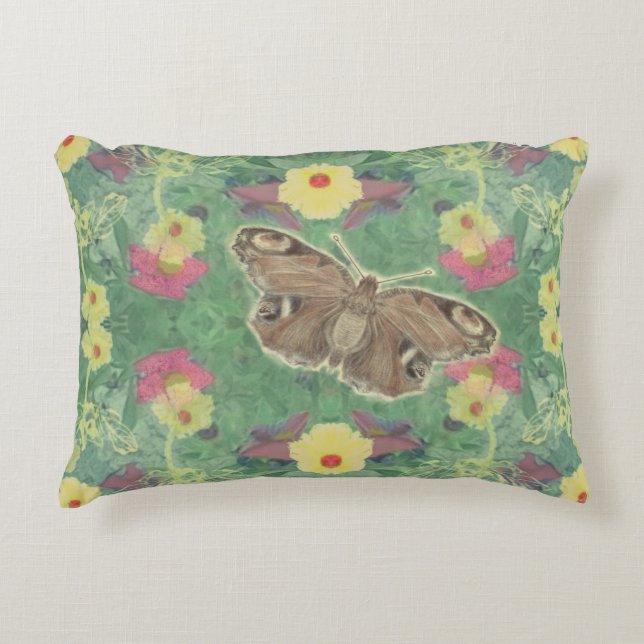 Coussin d'accentuation du papillon floral vert (Devant)