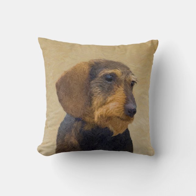 Coussin Dachshund (À poils durs) Peinture Dog Art original (Recto)