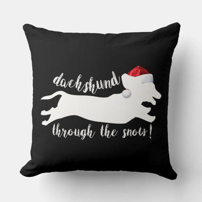 Coussin Dachshund à travers la neige Fêtes de Noël (Recto)