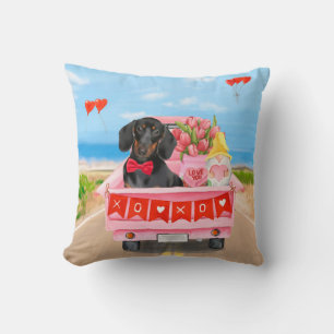 Coussin Dachshund Chien Saint-Valentin Camion Cœurs