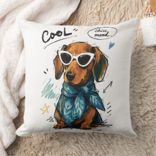 Coussin Dachshund Cool et Détendu avec Lunettes de Soleil