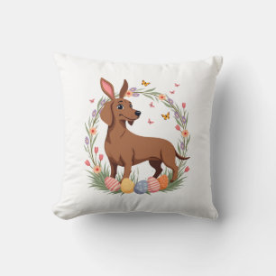 Coussin Dachshund de Pâques vintage lapin chien avec œuf f
