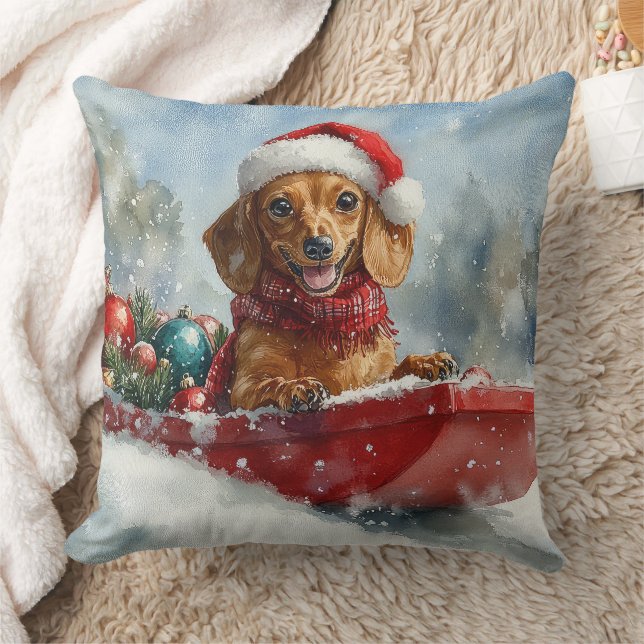 Coussin Dachshund Dog in Sledge Let it neige Noël (Couverture)