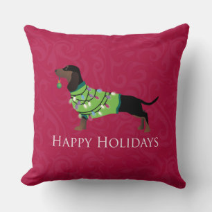 Coussin Dachshund Happy Holidays Design